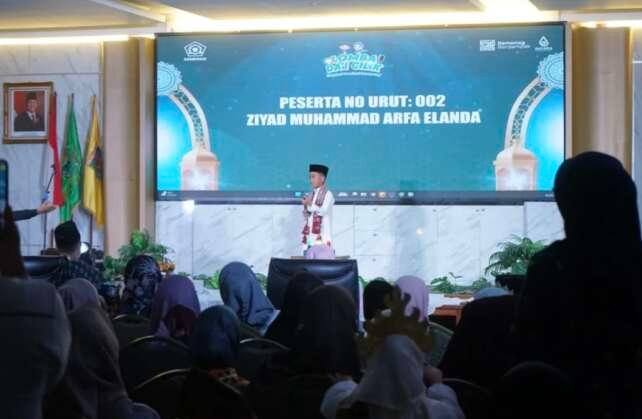 Salah satu peserta lomba dai cilik yang dihelat Kanwil Kemenag Lampung.(foto: ist)